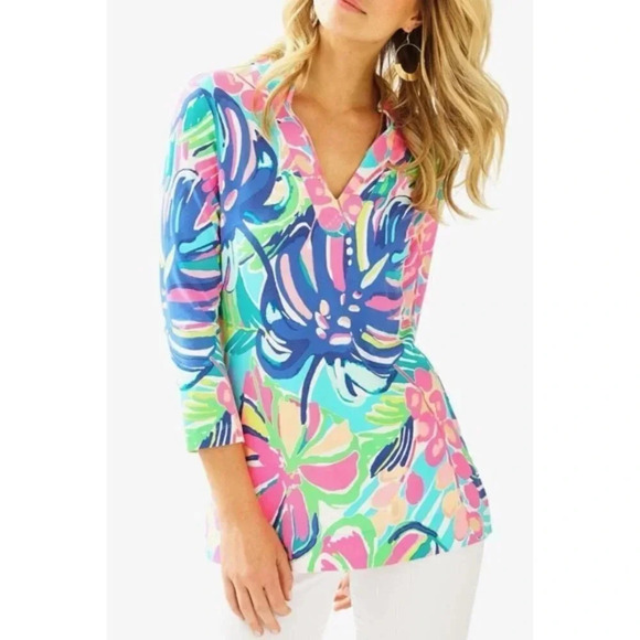 Lilly Pulitzer Vero Tunic Top Multi Exotic Garden Print Women's Size XS - Picture 2 of 7